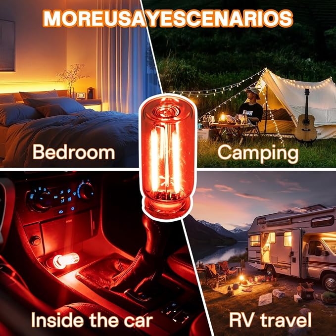 2 PCS Car USB Night Light Bulb, Touch Dimmable Car Interior Ambient Lights, Mini Retro Glass Bottle LED Lamp, Plug-in USB Mood Light for Vehicle, Bedroom, Camping(Red)