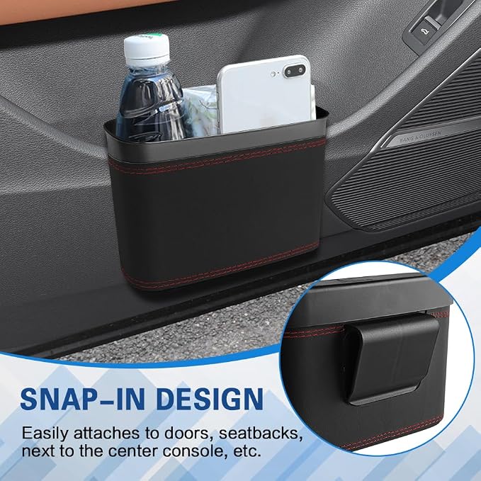 2PCS Car Trash Can with Lid, Press-Top Car Trash Bin with 30PCS Cars Trashs Bags, Small Automotive Dustbin Garbage Container Universal Fit Most Cars Office Home (2pcs-Black)