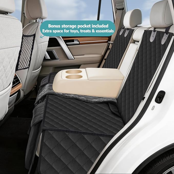 Dog Car Seat Cover for Back Seat,Armrest Compatible, Waterproof Backseat Protector, Nonslip Rear Seat Cover for Dogs & Kids, Universal Size Fits Cars Trucks SUVs(Black)