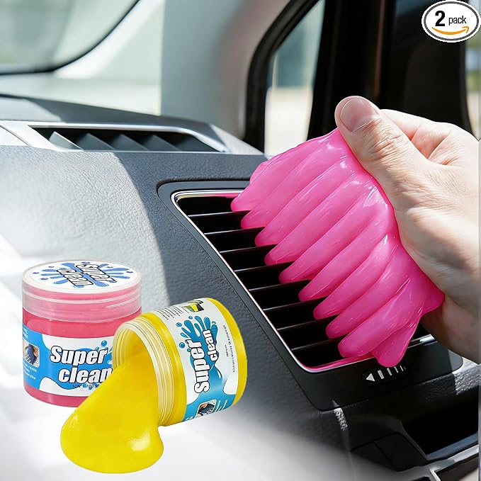 Car Cleaning Gel Putty, Reusable Interior Cleaning Slime Dust Remover, Auto Detailing Cleaning Gel for Vents Keyboard Crevice, Car Accessories Gift Yellow & Pink