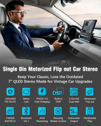 【 】 Single Din Touchscreen Radio with Wireless CarPlay, 7 inch QLED Android Auto Screen for car,Motorized Flip Out Car Stereo Upgrade Fast Charging(QC/PD 3.0)/AM/FM/DSP/AHD (S7012)