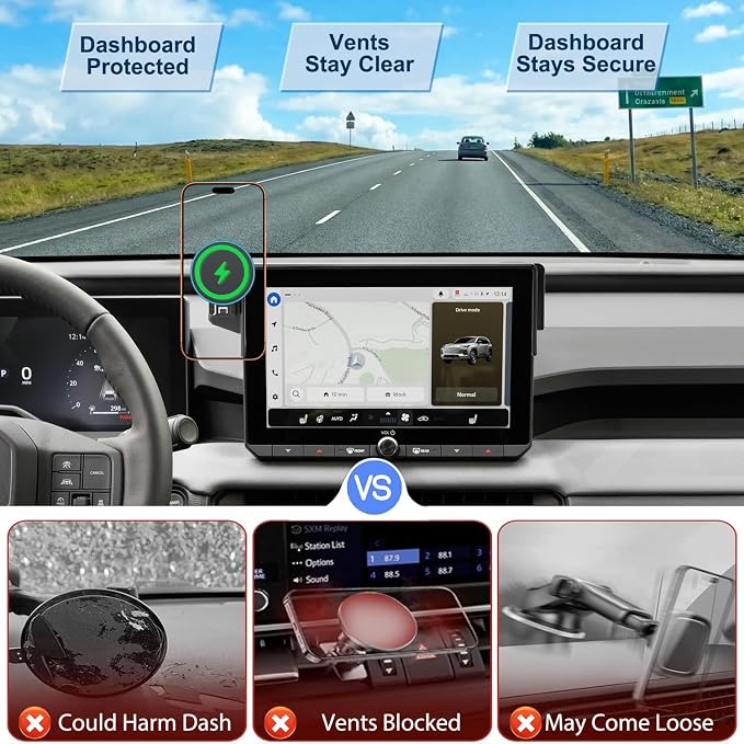 15W Fast Wireless Charger Car Phone Holder for 2026 Toyota RAV4 10.5-inch Touchscreen (LE/SE/XLE Premium/Woodland), 360° Rotation Phone Mount Compatible with MagSafe, 2026 Toyota RAV4 Accessories