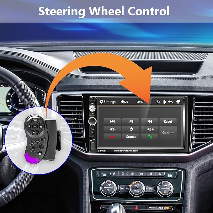 Double Din Car Stereo Radio 7 Inch Touch Screen Bluetooth Handsfree Mirror Link USB SD FM Audio Receiver with Backup Camera Wireless Steering Wheel Control