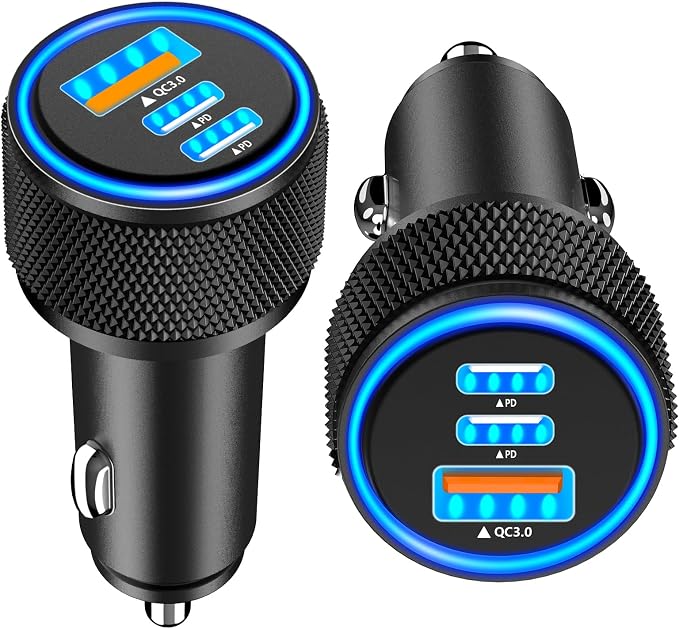 USB C Car Charger for iPhone 17, 2Pack 67W 3-Port USB-C & USB-A Fast Car Charger Cigarette Lighter Fast Charging for iPhone 17/16/15/14/13/12/Pro Max, iPad Pro, Galaxy, Google Pixel, Android