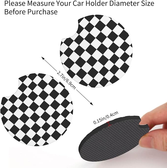 Black White Checkered Steering Wheel Cover Racing Flag Steering Wheel Protector Neoprene 15Inch Car Accessories 2 Pcs Car Coasters for Women Men