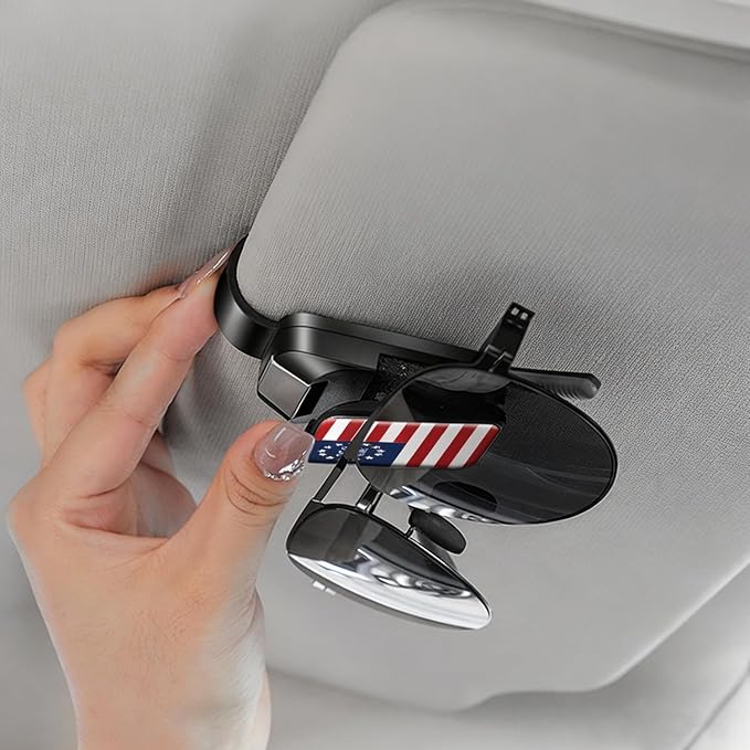 2 Pack Sunglasses Holder for Car, One-Handed-Operation Visor Sunglass Holder Clip, Easy Access Storage for Driving,Universal Fits (Black-250th Anniversary American Flag)