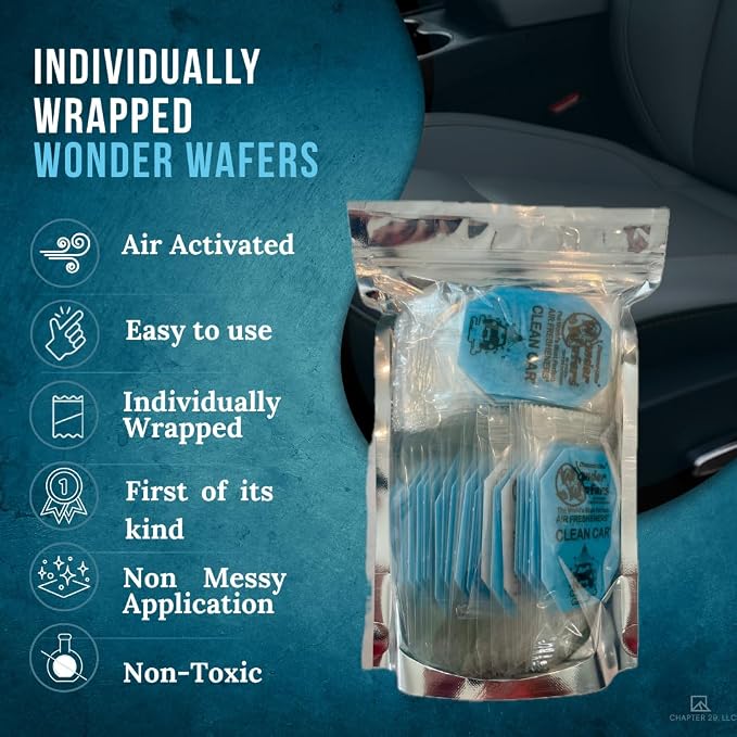 Wonder Wafers 20 Count Air Fresheners Individually Wrapped, Clean Car Fragrance