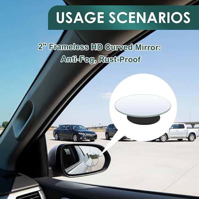 2 Pairs Blind Spot Mirrors for Cars, 2" HD Glass Frameless Convex Rear View Mirrors with 360° Adjustable Swivel Mount, Wide Angle Stick-On Mirror for Car SUV Truck Safety Driving Exterior Accessories