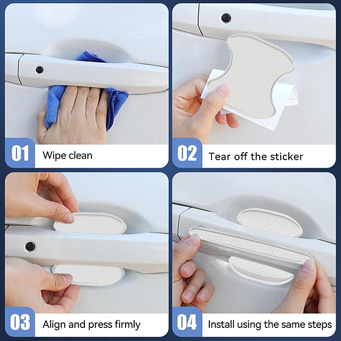 4Pcs Reflective Car Door Handle Bowl Sticker, Car Door Handle Protective Sticker Anti-Scratch, Scratch Collision Protection Guard Universal for SUV Truck RV, Auto Exterior Decor (White-3)
