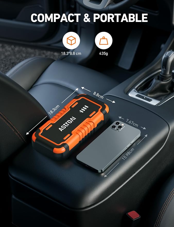 P10 Car Battery Jump Starter, 5000A Portable Jump Starter Battery Pack for Up to 10L Gas & 8L Diesel Engines, 12V Lithium Jump Box, Auto Booster Pack with 3-Mode LED Lights & Jumper Cable
