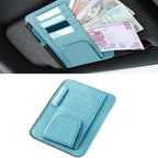 Car Sun Visor Organizer, Multifunctional Auto Visor Document Holder with Sunglasses Clip, Universal Car Interior Accessories Organizer for Drving License, Card, Pen (Blue)
