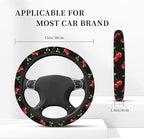 Cherry Hearts Red 3-Pc Car Set :Steering Wheel Cover + 2 Pc Car Coasters | neoprene Non-Slip Breathable Elasticity Universal for 14-15 Inch Car for Men Women