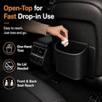 Leather Car Trash Can – Leakproof & Easy-to-Clean Car Garbage Can for Luxury Cars, SUVs & Trucks | Includes 60 Custom Liners, Secure Hook, Easy Install, Black