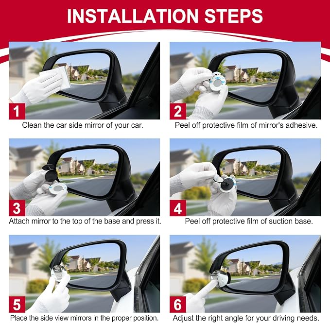 Blind Spot Mirrors, 2" Round HD Glass Frameless 360° Adjustable Convex Rear View Mirrors with Wide Angle Stick, Exterior Accessories for Cars, SUVs and Trucks, 2 Pack