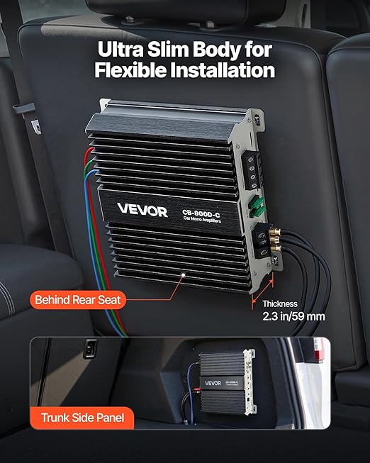 Monoblock Car Amplifier, 800W RMS MAX, 1/2/4 Ohm Stable, 1-Channel Class D Car Audio Amplifier with Remote Subwoofer Level Control, Low Pass Filter, Bass Boost & Phase Shift, Volume Controller