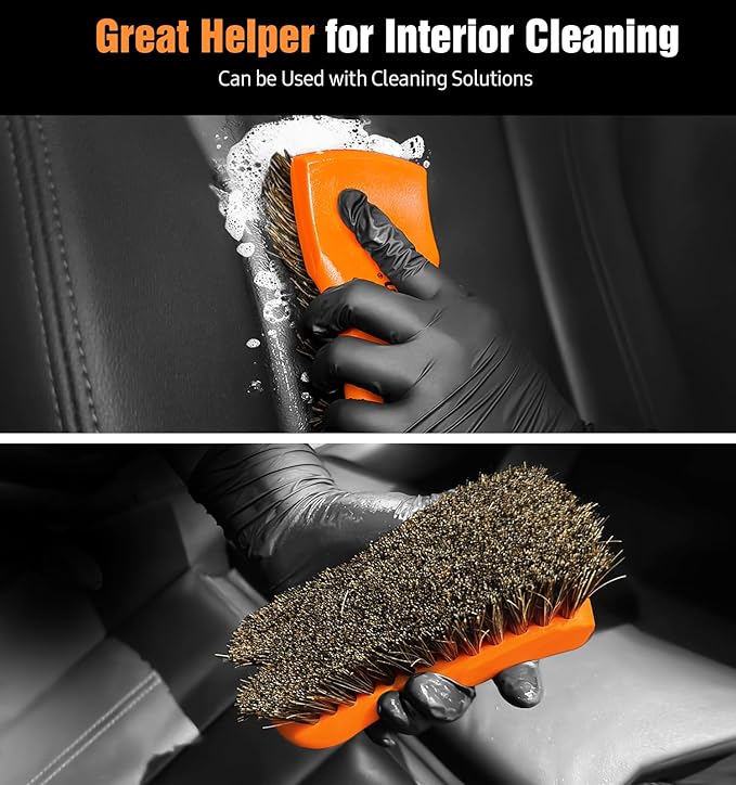 2PCS Leather Cleaning Brush, Horse Hair Brush for Car Leather Seat, Fabric, Shoes and Furniture, Soft Detailing Brush for Carpets, Seat Belts and Car Interior