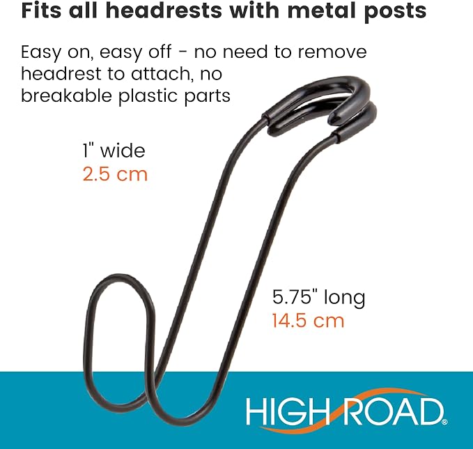 Unbreakable Car Bag Hooks - Large Car Seat Hooks for Purse, Backpack, Coats, Hats and Heavy Bags up to 40 lbs - Secure Attachment Fits All Headrest Posts, 6-Pack
