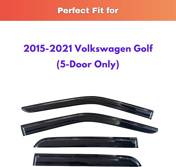 KPY Rain Guards Fit for 2015-2021 Volkswagen Golf, Out-Channel Window Visors Vent Wind Deflectors 4PC, Car Accessories for 15-21 VW Golf (5-Door Only)