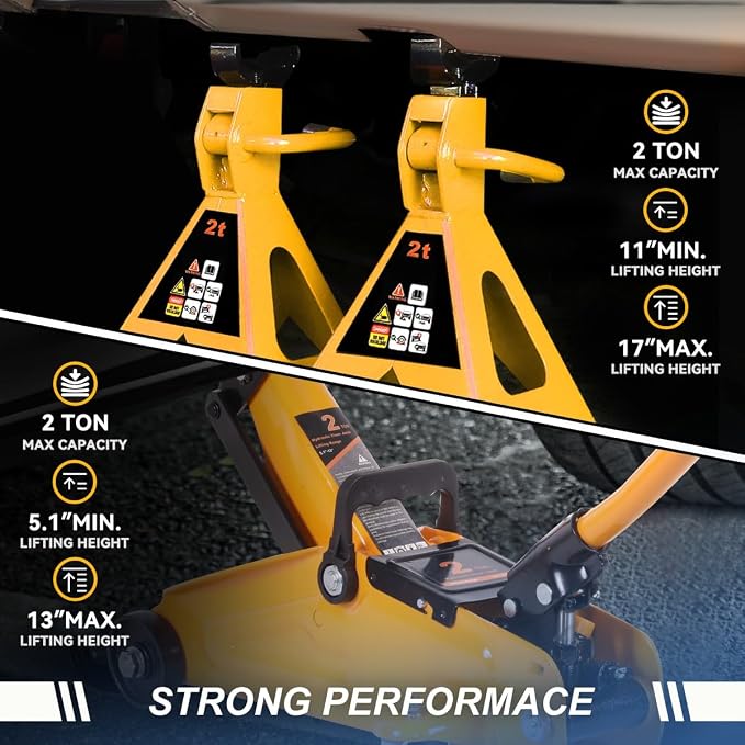 2 Ton Floor Jack with Jack Stands, Heavy Duty Steel Hydraulic Racing Floor Jack with Single Piston Quick Lift Pump, Hydraulic Trolley Service Car Jack, Orange