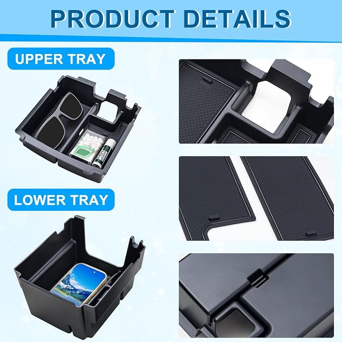 Double-Layer Tray Compatible with 2025 2026 Ford Bronco 4 Doors Automatic Transmission ONLY, Full Size Bronco 2PCS Console Organizer (Not for Manual Transmission & 2 Doors & Bronco Sport)