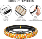 Orange Steering Wheel Cover Anti-Slip and Practical 14.5-15 Inch Universal Car Steering Wheel Cover with 2 Pieces Car Coasters Suitable for Men Women