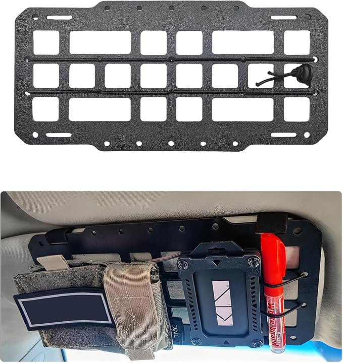 Yourkar Car Rigid MOLLE Panel, Sun Visor Panel Holster Tactical Gear Holder MOLLE EDC Organizer, Rigid Panel Frame Modular Storage Pouch for Auto Visor, Car Accessories