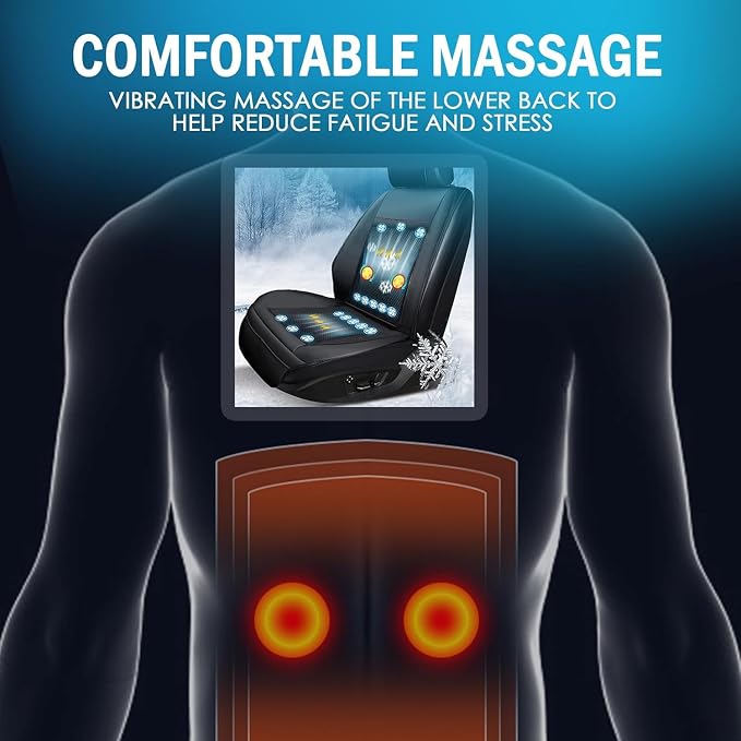 Upgraded 16 Fans Cooling Car Seat Cover Front Seat, Cooling Car Seat Cushion with Massage Adjustable Temperature, 12V Ventilated Seat Cover for Car SUV Universal (Winter,Cooling&Massage-3in1 - 4)