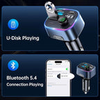 Bluetooth 5.4 FM Transmitter Car Adapter 48W(PD 36W & 12W) [Light Switch] [Hi-Fi Deep Bass] [Fast Charging] Wireless Radio Music Adapter LED Display Hands-Free Calling Support USB Drive