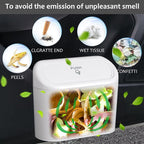 Car Trash Can with Lid, Vehicle Dustbin Garbage Organizer Holder with One Roll Bag, Mini Leakproof Storage Bin for Auto, SUV, Office (White)