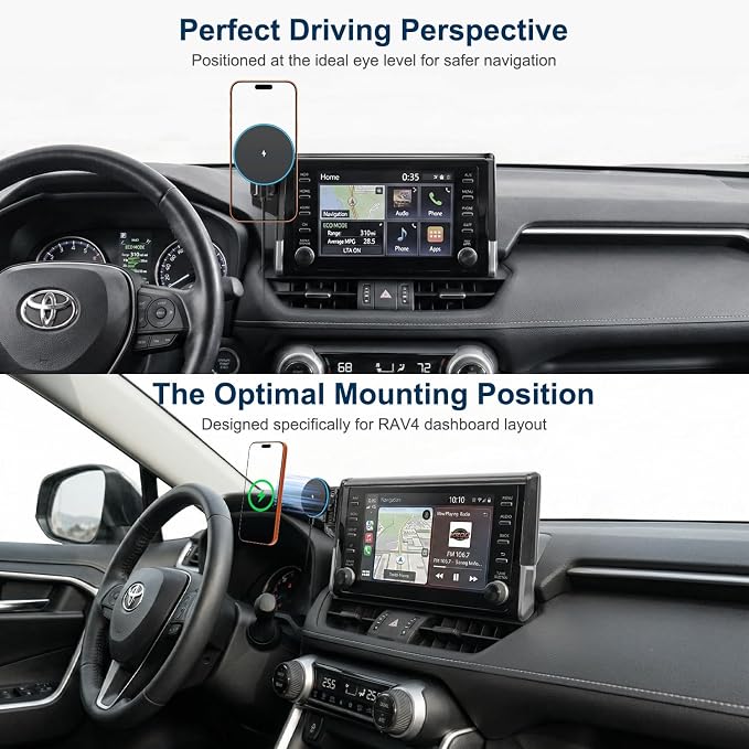 for MagSafe Car Mount Charger, Car Phone Mount for Toyota RAV4 2019–2025 7/8-Inch Screen [15W Wireless Charging], OEM-Style Fit, 360° Rotation Phone Holder Compatible with MagSafe, No Vent Blocking