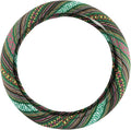 Universal 15inch Ethnic Style Baja Blanket Steering Wheel Cover with Coarse Flax Cloth and Sweat Absorption Anti Slip Car Wrap (Boho Green)
