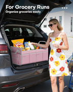 Trunk Organizer for SUV – Foldable & Portable Car Organizers and Storage with 2 Compartments, Large Capacity Car Trunk Organizer Car Accessories for Truck Sedan, Pink, 21.7" x 12.8" x 11.0"