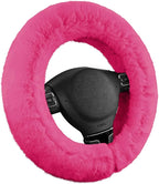 Steering Wheel Cover, Fluffy Car Wheel Covers for Women/Girls/Ladies，Soft Wool Fur Steering Wheel Protector, Universal 14 1/2 inches to 15 inches - HotPink