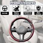 3PCS/Set Car Steering Wheel Cover, Leather Segmented Anti-Slip Automotive Wheel Protector, Soft Breathable Vehicle Steering Protection Covers, Universal Interior Accessories (Wine Red)