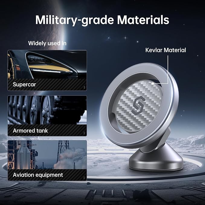 for MagSafe Car Mount - Magnetic Phone Holder for Car Dash,360° Rotation Strong Magnets Car Phone Holder Compatible iPhone 17 16 15 14 13, MagSafe Car Accessories, Titanium Silver