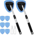 10 Pcs Windshield Cleaner Tool Car Window Cleaning Supplies with Extendable Handle Include 6 Washable Microfiber Bonnets 2 Empty 60ml Spray Bottle Glass Wiper Kit(Light Blue)