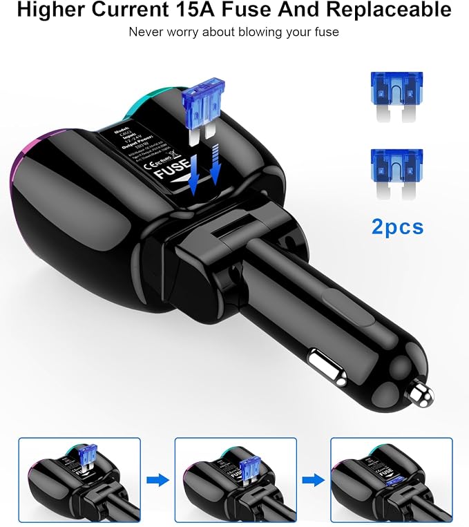 2026 Upgraded Cigarette Lighter Splitter, 180W 2-Socket Cigarette Lighter Adapter with Dual QC3.0 and 20W PD USB C Car Charger Splitter for GPS/Dash Cam/Laptop/iPad/iPhone 17/16/15/14/13/12
