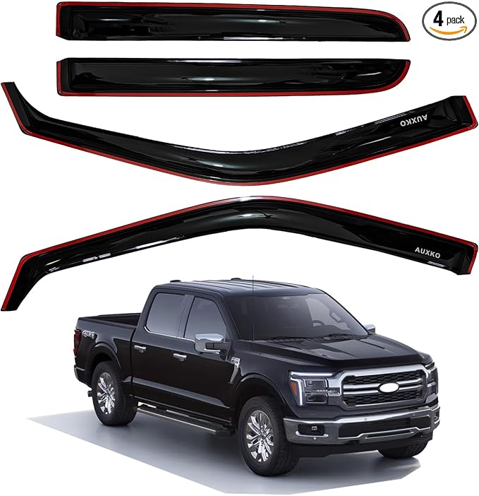 in-Channel Window Rain Guards for 2015-2026 Ford F-150 & 2017-2026 F-150 Raptor F-250 F-350 F-450 F-550 SuperCrew. Easy-to-Install Rain Guards for Car Window Vent Visors Accessories for Truck