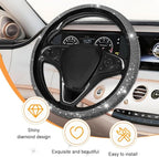11PCS/Set Bling Car Accessories Set for Women, Rhinestone Vehicle Steering Wheel Cover Seat Belt Cushion Gear Shift Protector Cup Holder Coaster, Universal Automotive Accessories (White)