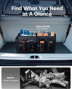 Foldable Trunk Organizer - SUVs & Sedans, Sturdy Car Organization With 2 Compartments, Black, 23.6"×14.2"×10.6"