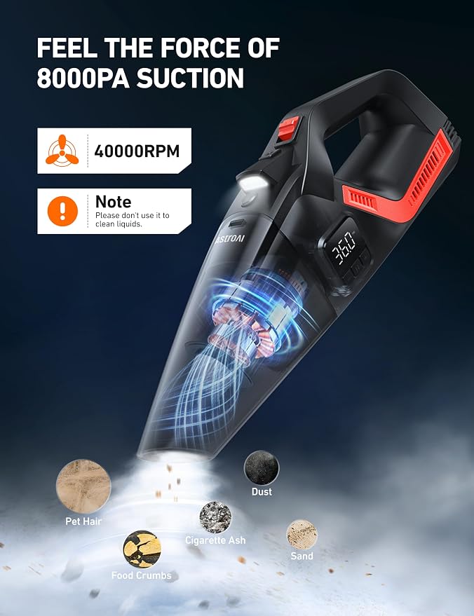 4-in-1 V3 12V DC High Power Handheld Car Vacuum Cleaner for Car,Home,Pet Hair Cleaning, 150 PSI 16.4FT Cord Digital Pressure Gauge & LED Light Portable Tire Inflator for Cars,Bikes,SUVs,Balls