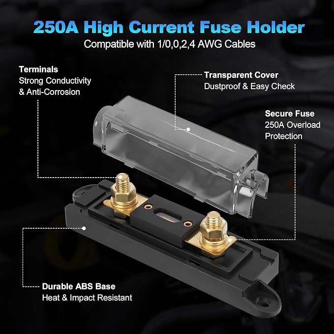 1/0 Gauge Wire 1/0 Battery Cable (20FT Red+20FT Black), Copper Clad Aluminum CCA Amp Wiring Kit with 250A ANL Fuse Holder, Lugs Terminal Connector & Heat Shrink Tube for Car Audio Speaker, Marine