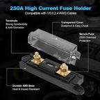1/0 Gauge Wire 1/0 Battery Cable (20FT Red+20FT Black), Copper Clad Aluminum CCA Amp Wiring Kit with 250A ANL Fuse Holder, Lugs Terminal Connector & Heat Shrink Tube for Car Audio Speaker, Marine