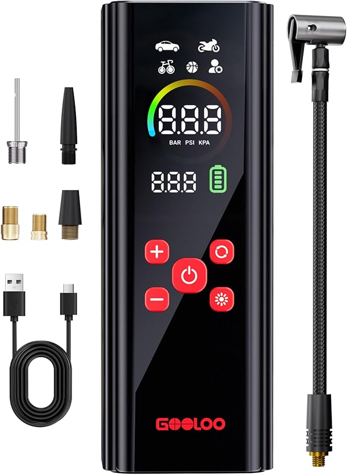 AP150 PRO Tire Inflator Portable Air Compressor,Color LED Screen | 150PSI Air Pump with Digital Pressure Gauge, LED Light and Auto Shut-Off Function for Car, Motorcycle, Bicycle, Ball