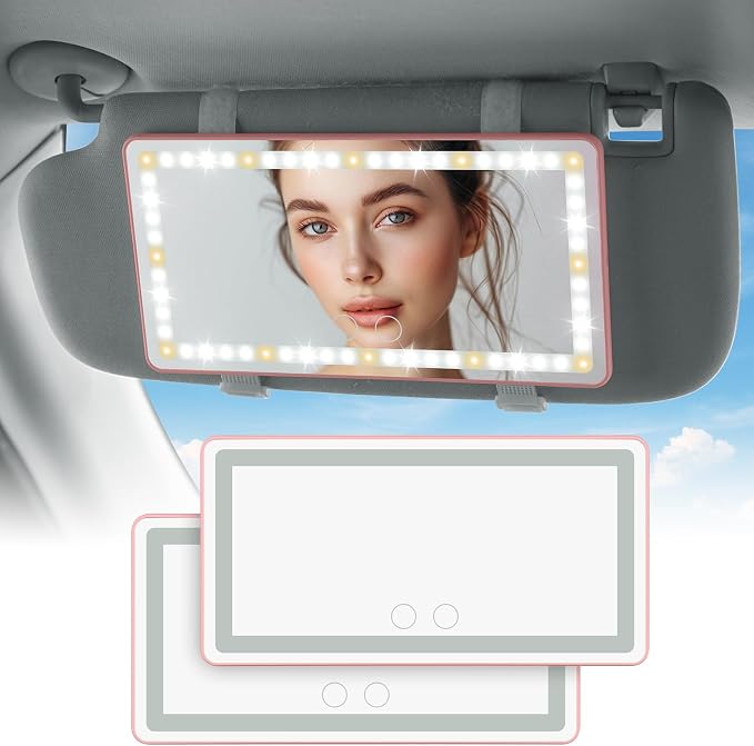 Car Sun Visor Vanity Mirror, Car Vanity Mirror With Lights, Makeup Mirror with 3 Light Modes & 60 LEDs, Rechargeable Car Mirror Dimmable Touch Control Travel Makeup Mirror for Car Truck SUV