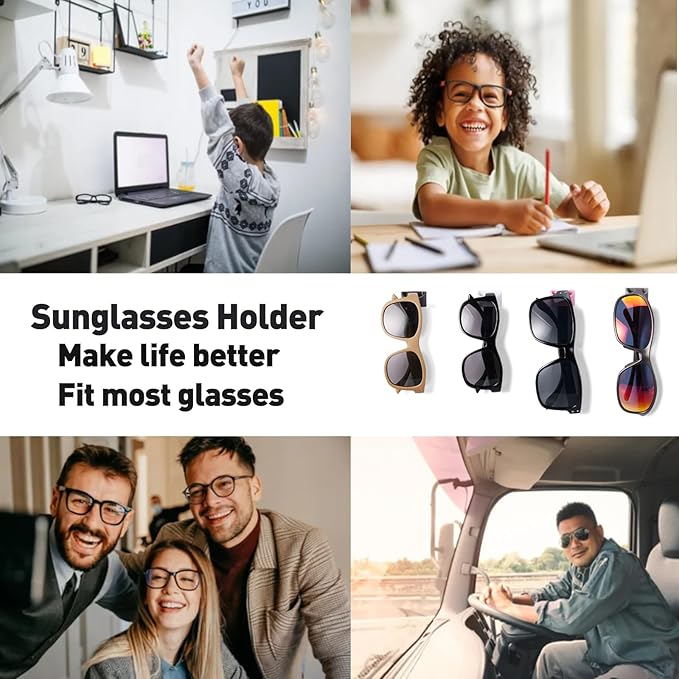 Sunglass Organizer 6 Pack, Glasses Holder & Eyeglass Holder for Eyewear, Sunglasses, Reading Glasses. Sunglass Holder for Home, Office, Car, Driver, Workshop. Glasses Accessories (Pink)
