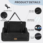 Dog Car Seat for Medium/Large Dogs - Reversible Dual-Sided Travel Dog Car Bed with Memory Foam, Washable Pet Booster Seat for Do gs up to 55 lbs or 2 Small Dogs, 2 Safety Leashes, Black
