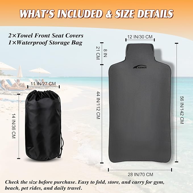 1 Pack Towel Car Seat Cover Towel, Waterproof Washable Front Seat Protectors with Terry Cloth, Non-Slip Backing, Universal Fit for Cars SUVs Trucks,Gym,Beach,Pets, Kids,Road Trips (Gray)