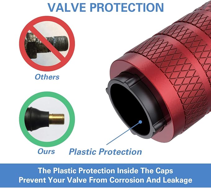 Tire Valve Stem Caps, Red, 4 pcs/Pack, Anodized Aluminum Tire Valve Cap Set, Corrosion Resistant, Universal Stem Covers for Cars Trucks Motorcycles SUVs and Bikes