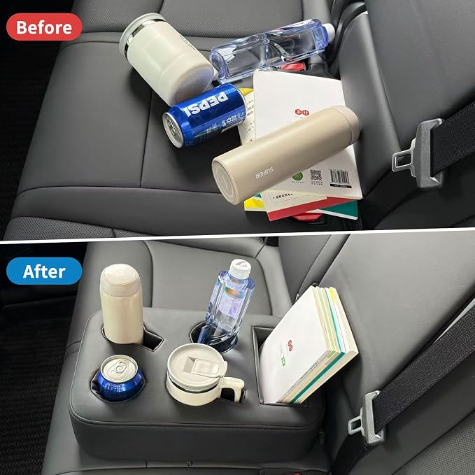 Car Back Seat Cup Holder, PU Leather Couch Sofa Bed Cup Holder Expander Tray, Boat Tray, Organizer for Trucks, Minivans, SUVs, RVs, Vehicles, Holds Drinks, Snacks, Cell Mobile Phone